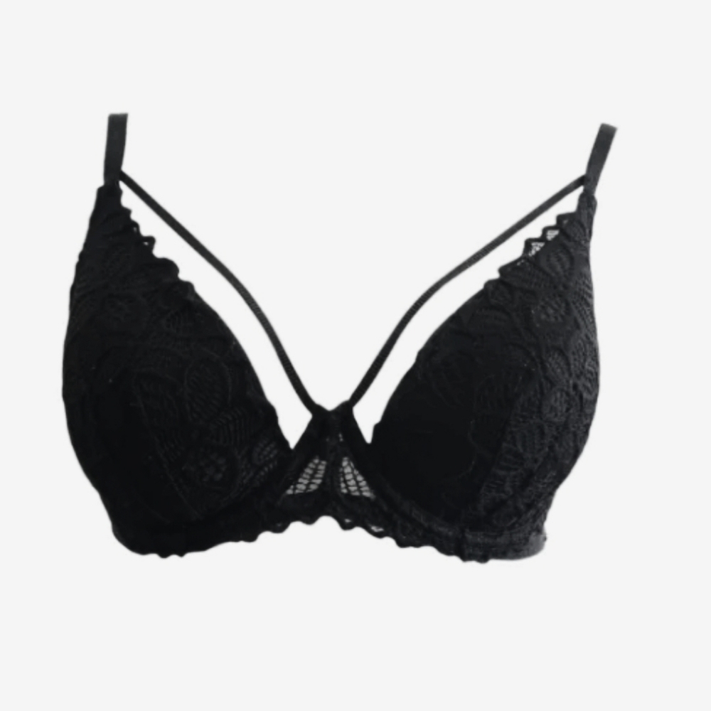 Victoria Secret 32DD black bra w/ strap detail & lace punk occult look